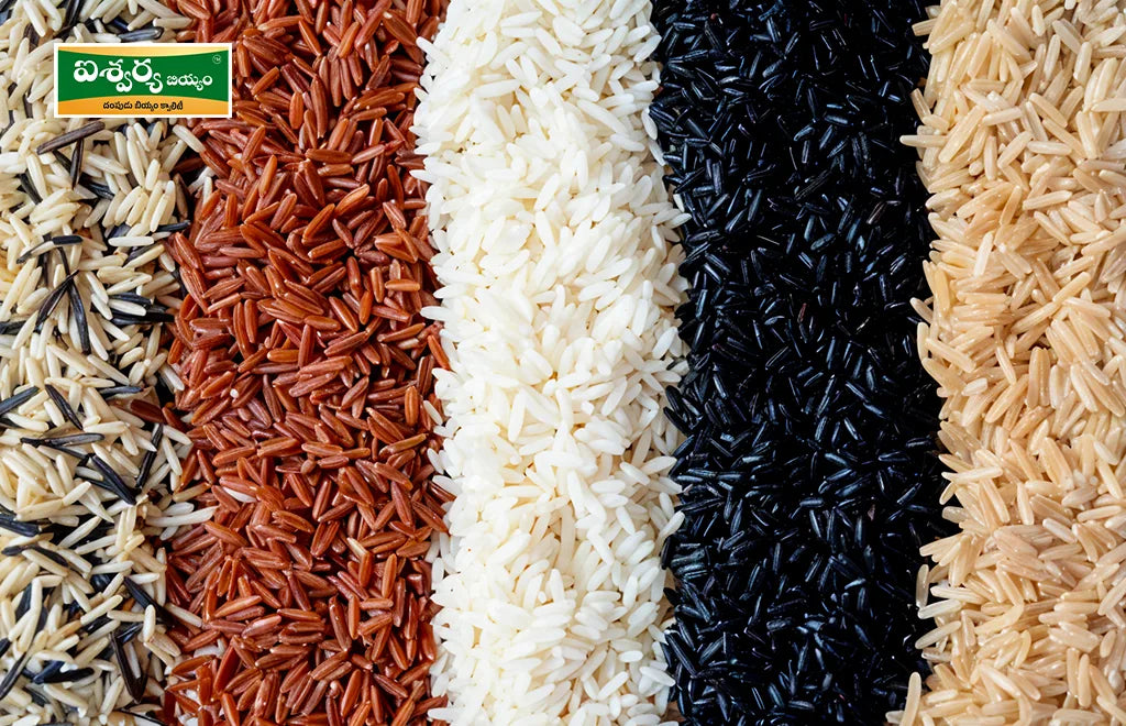 Bunches of Mixed-colored Rice Grains