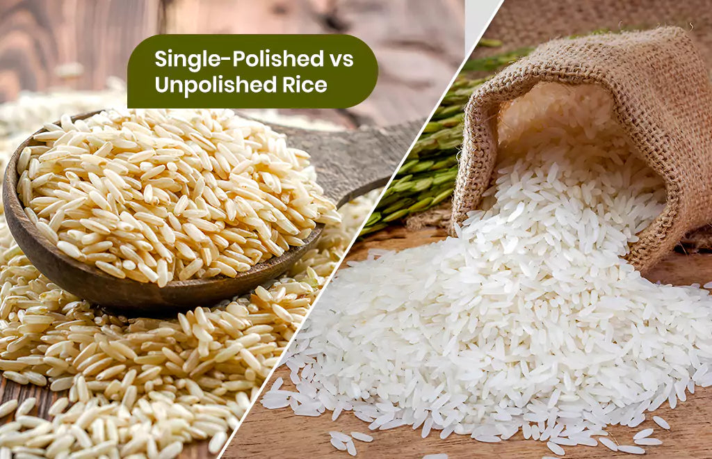 Bag of White Rice Grains on a Wooden Surface