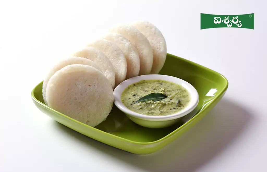 Steamed Idlys with Chutney on a Plate