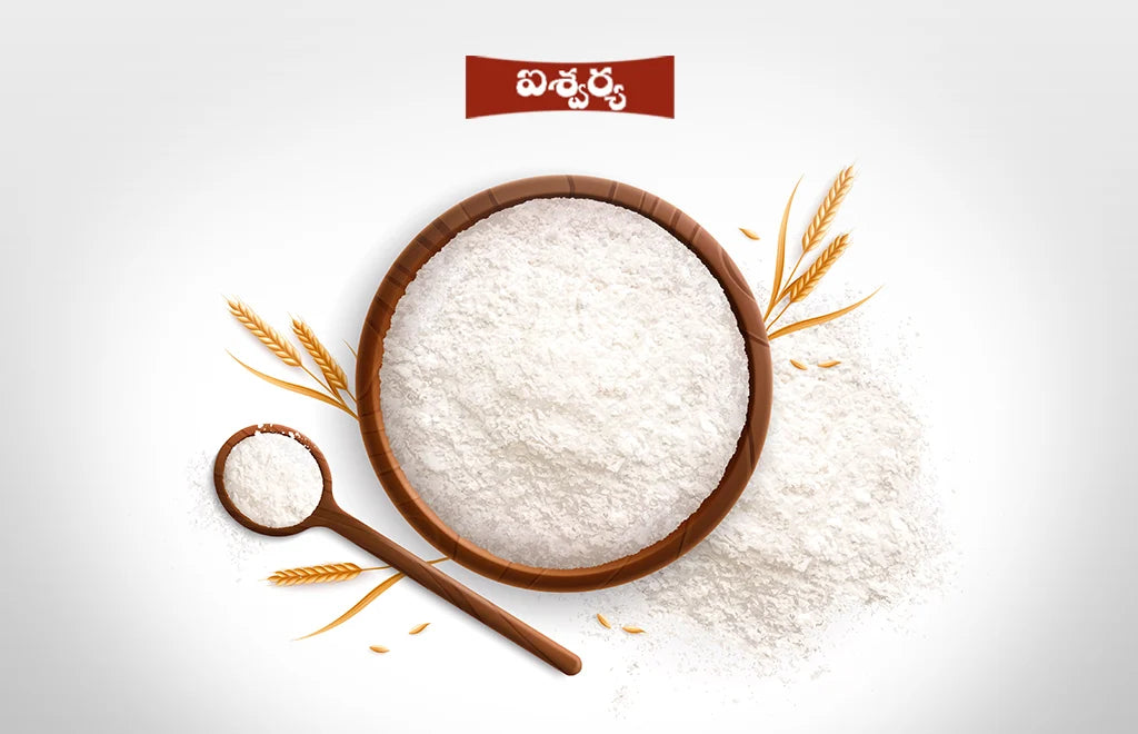 White Rice Flour in a Bowl with Wheat Stalks