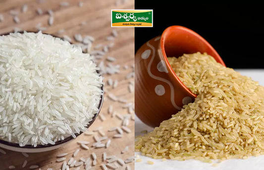 White Rice Heap on Left; Hand-Pound Rice Pile on Right