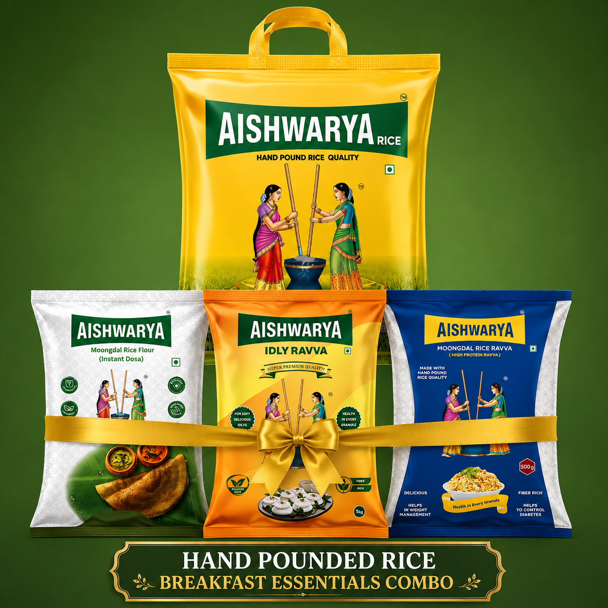 Hand Pound Rice and Breakfast Essentials Combo
